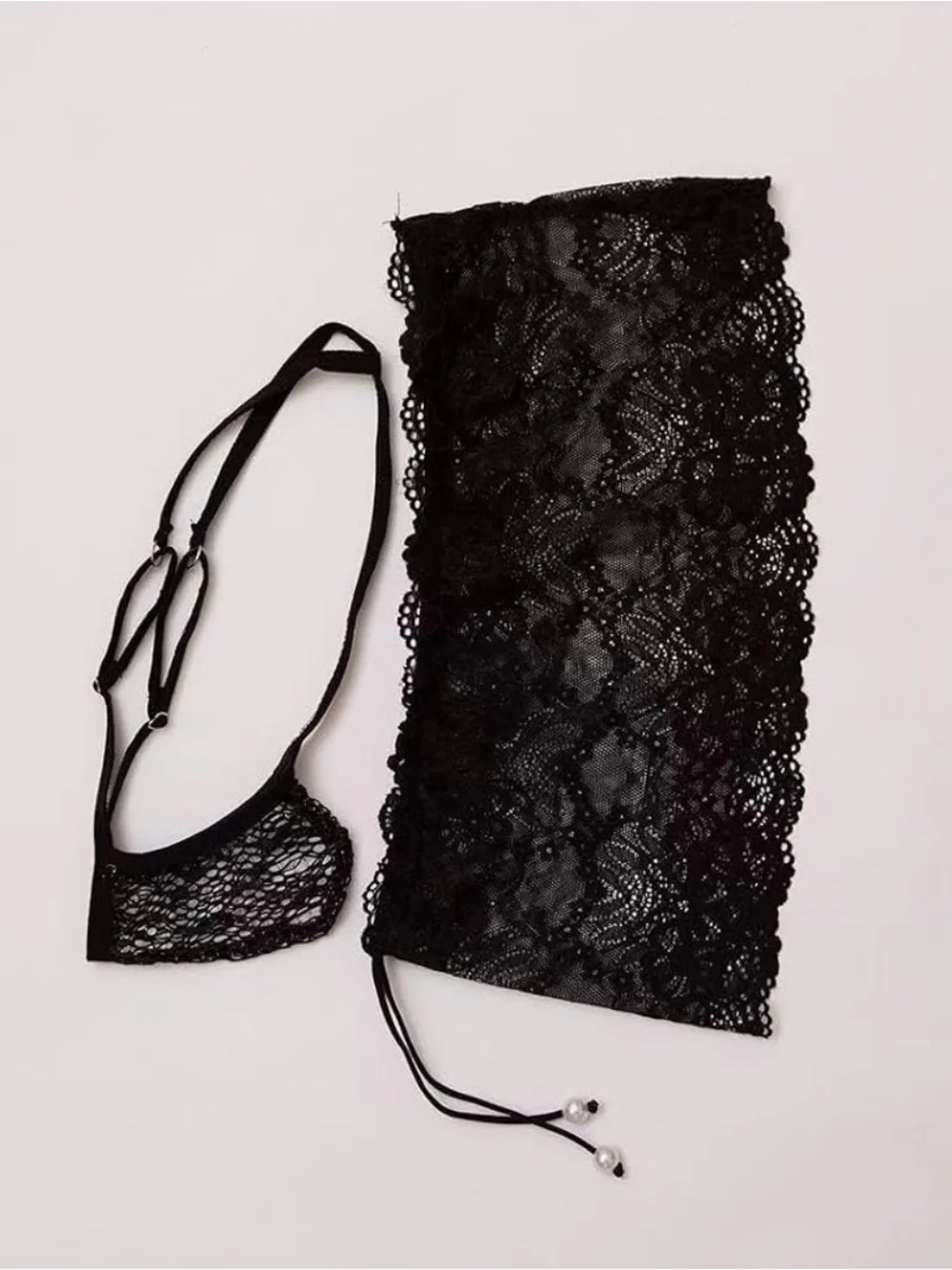 Sexy Sheer Lace Garter Thong & cover up for men one size - Black